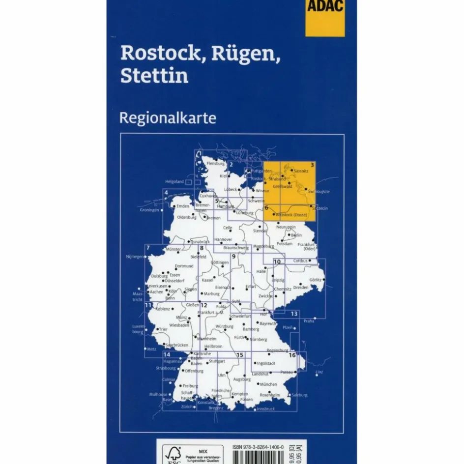 Straßenkarten|Straßenkarten^ADAC REGIONALKARTE DEUTSCHLAND BLATT 3 ROSTOCK, RÜGEN, STETT - Straßenkarte