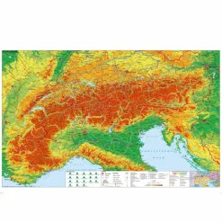 Wandkarten Und Poster^DER ALPENRAUM MIT WEITWANDER- UND RADFERNWEGEN - Wand Karte