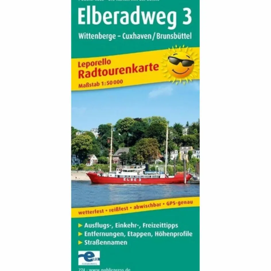 Sale ELBERADWEG 3. WITTENBERGE - CUXHAVEN 1 : - Fahrradkarte Fahrradkarten|Fahrradkarten
