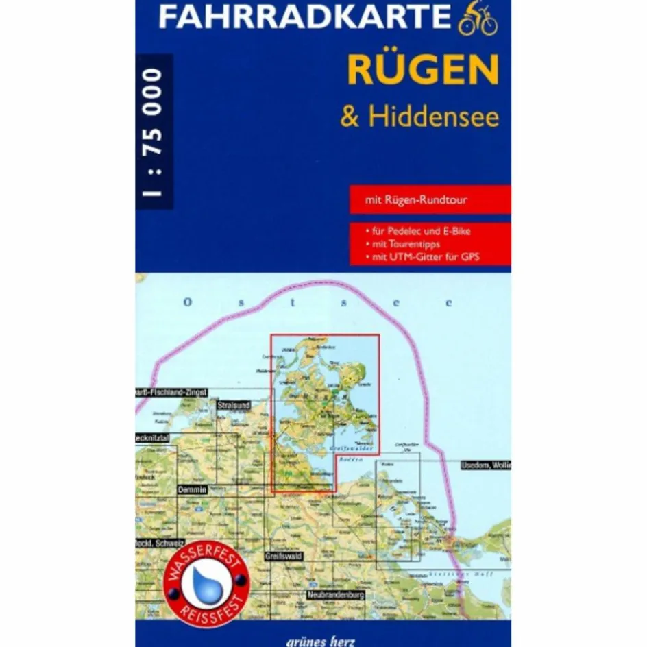 New FK RÜGEN - HIDDENSEE (WASSER- UND REIßFEST) - Fahrradkarte Fahrradkarten|Fahrradkarten
