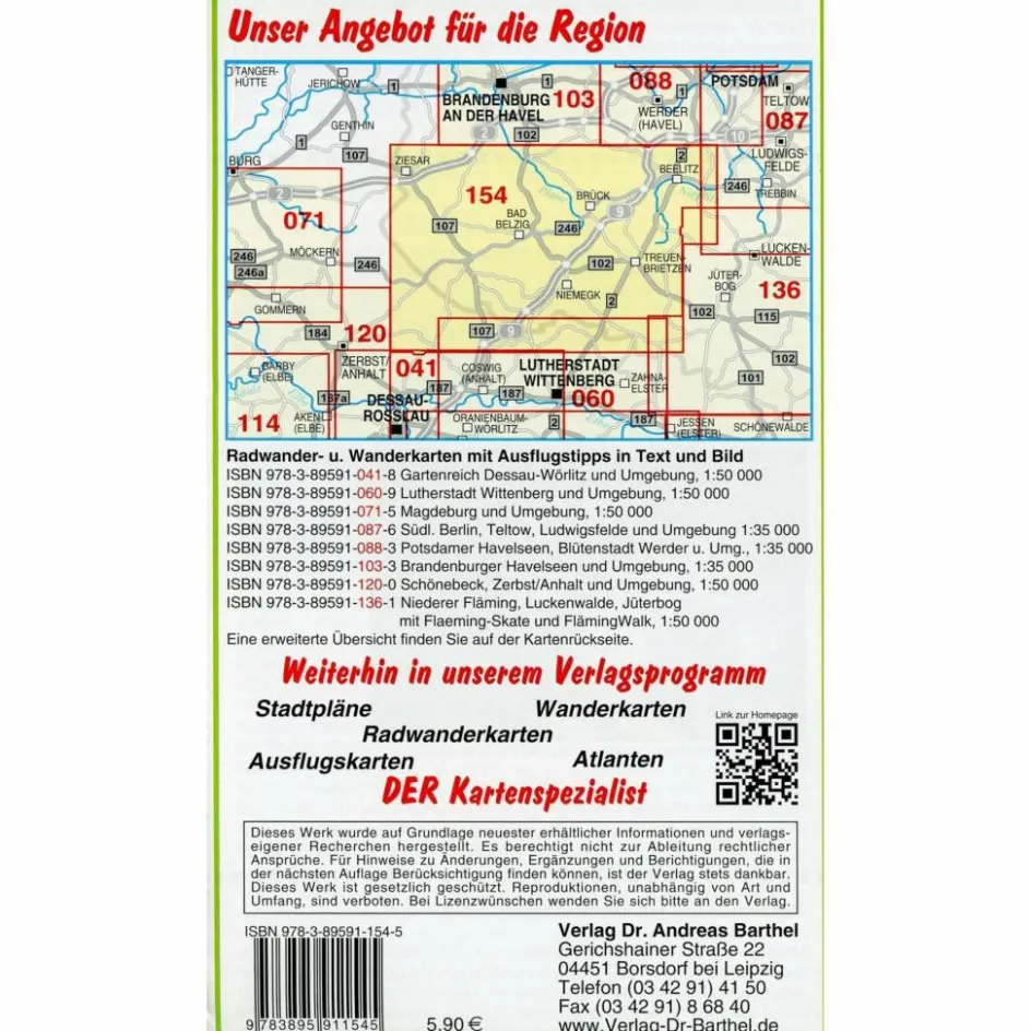 Fahrradkarten|Wanderkarten Und Winterkarten^HOHER FLÄMING, BAD BELZIG, BEELITZ UND UMGEBUNG - Wanderkarte