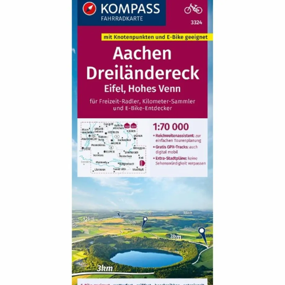 Fahrradkarten|Fahrradkarten^KOMPASS FAHRRADKARTE 3324 AACHEN, DREILÄNDERECK, EIFEL