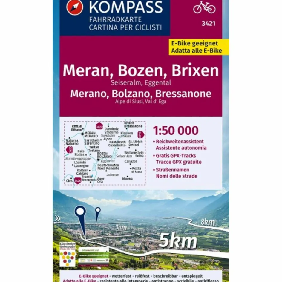 KOMPASS FAHRRADKARTE 3421 MERAN, BOZEN UND UMGEBUNG 1:50.000 Fahrradkarten|Fahrradkarten