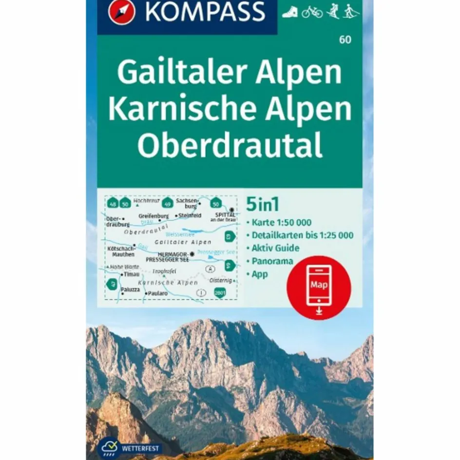 Wanderkarten Und Winterkarten|Wanderkarten Und Winterkarten^KOMPASS WANDERKARTE 60 GAILTALER ALPEN, KARNISCHE ALPEN