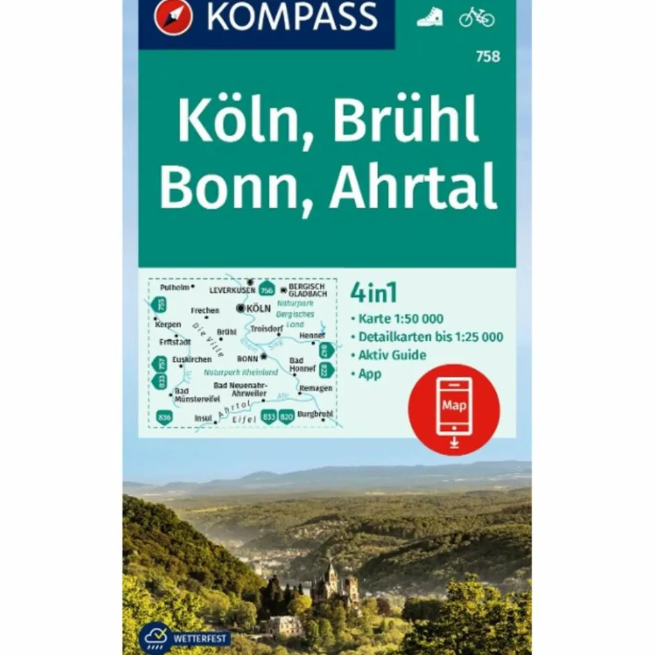 Clearance KOMPASS WANDERKARTE 758 KÖLN, BRÜHL, BONN, AHRTAL 1:50.000 Wanderkarten Und Winterkarten|Wanderkarten Und Winterkarten