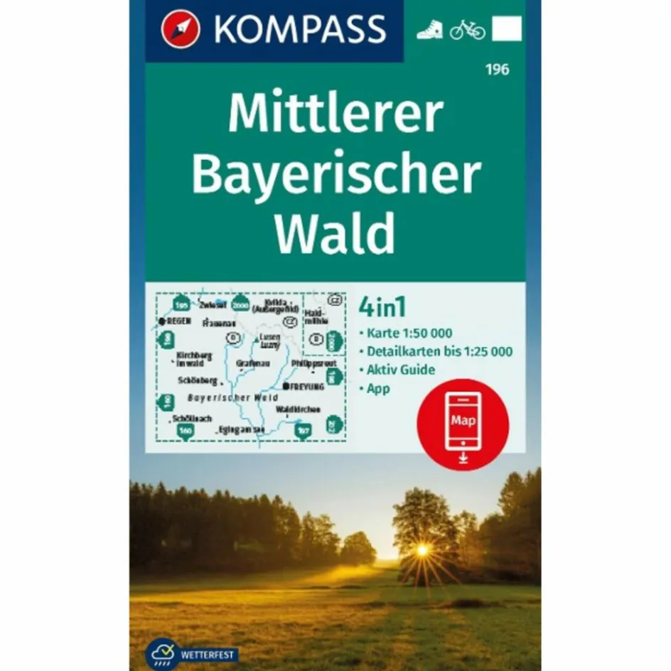 Discount KOMPASS WANDERKARTE 196 MITTLERER BAYERISCHER WALD 1:50.000 Wanderkarten Und Winterkarten|Wanderkarten Und Winterkarten