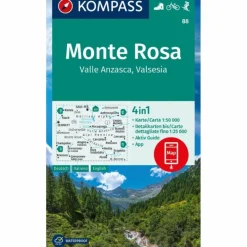 Wanderkarten Und Winterkarten|Wanderkarten Und Winterkarten^KOMPASS WANDERKARTE 88 MONTE ROSA, VALLE ANZASCA, VALSESIA
