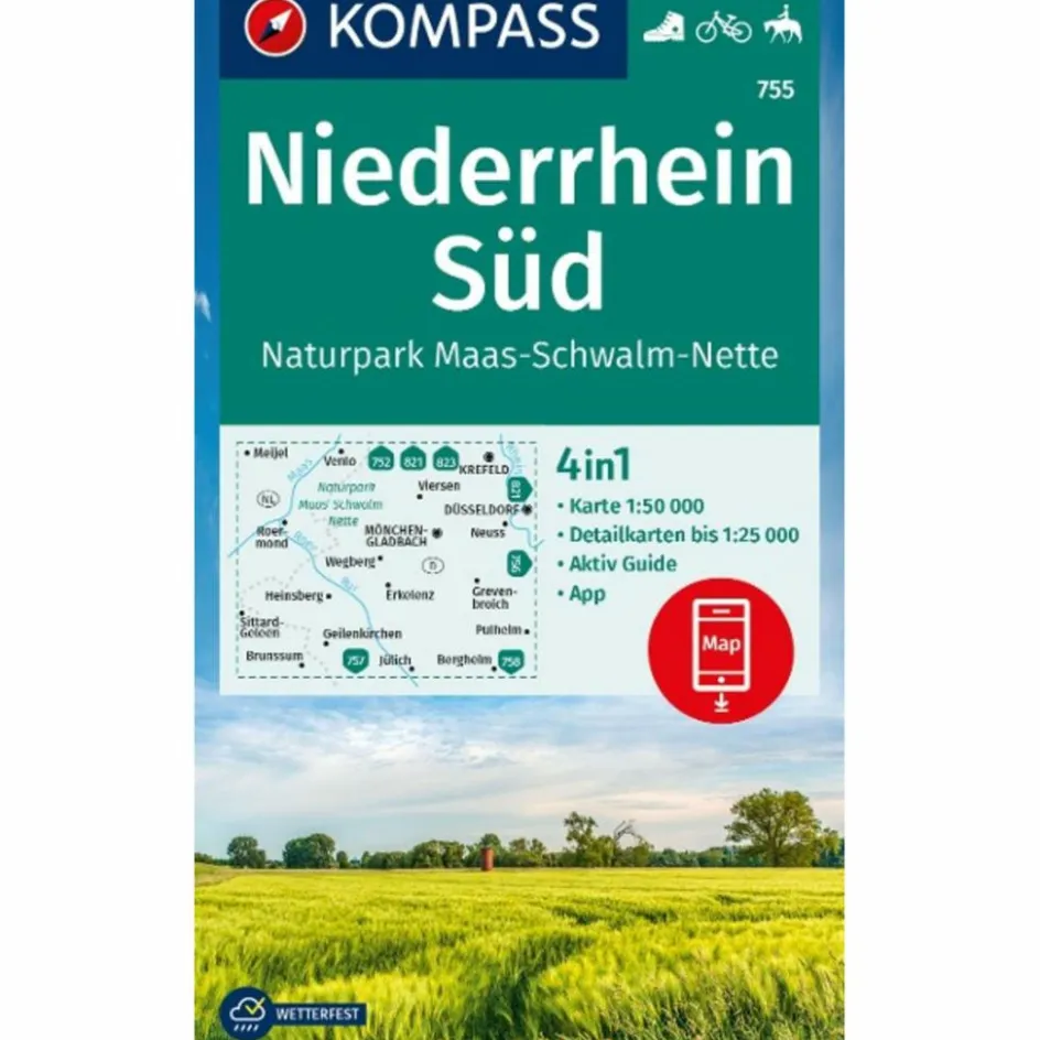 Wanderkarten Und Winterkarten|Wanderkarten Und Winterkarten^KOMPASS WANDERKARTE 755 NIEDERRHEIN SÜD
