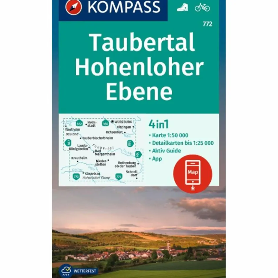 Wanderkarten Und Winterkarten|Wanderkarten Und Winterkarten^KOMPASS WANDERKARTE 772 TAUBERTAL, HOHENLOHER EBENE 1:50.000