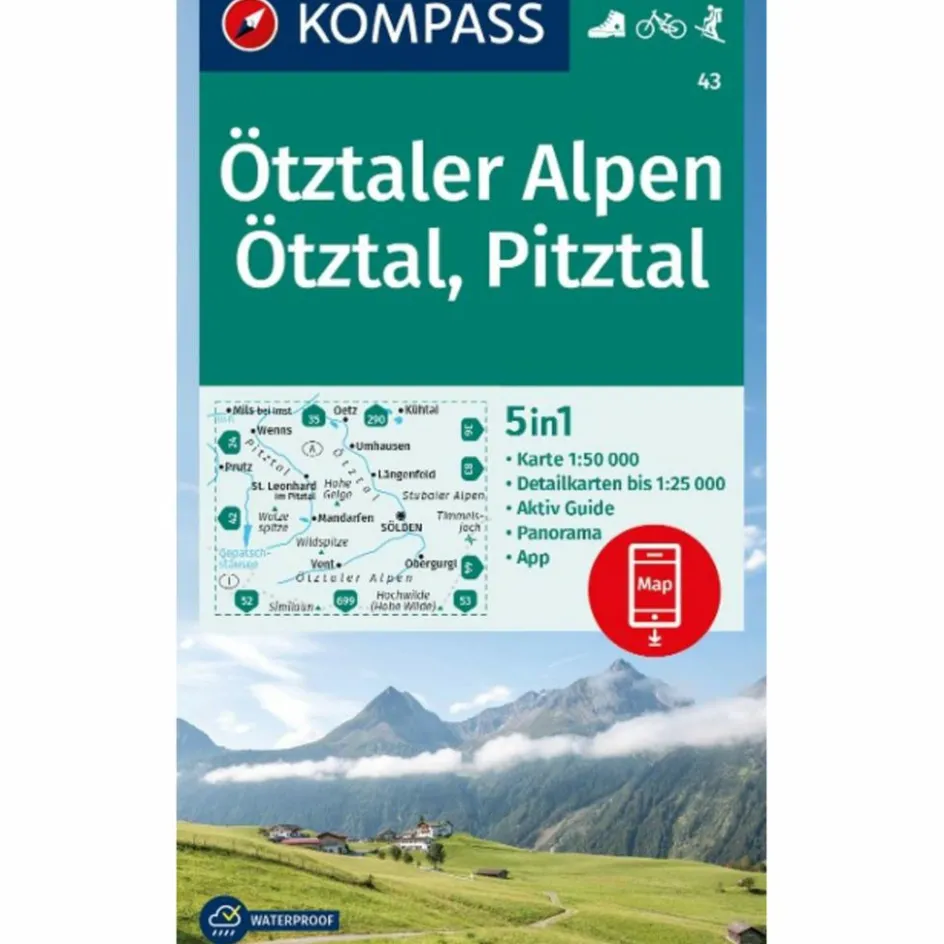 New KOMPASS WANDERKARTE 43 ÖTZTALER ALPEN, ÖTZTAL, PITZTAL Wanderkarten Und Winterkarten|Wanderkarten Und Winterkarten