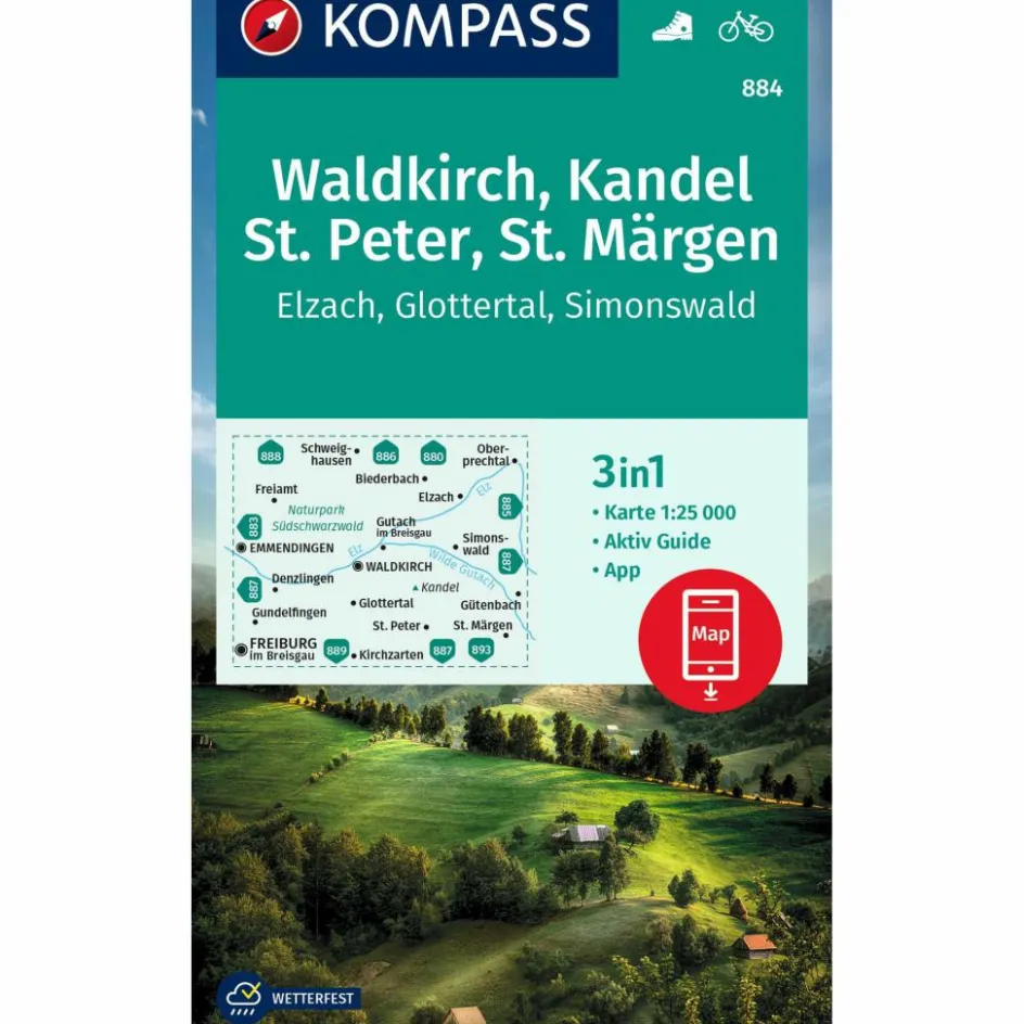 Best KOMPASS WANDERKARTE 884 WALDKIRCH, KANDEL, ST.PETER Wanderkarten Und Winterkarten|Wanderkarten Und Winterkarten