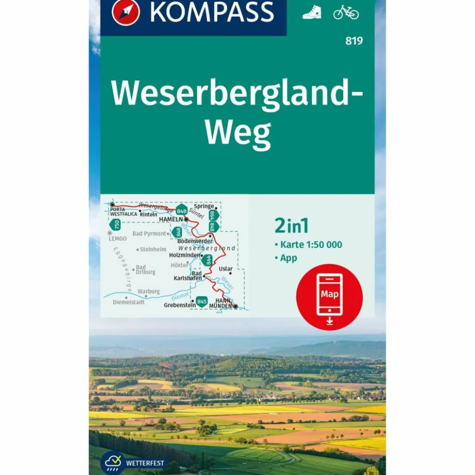 Wanderkarten Und Winterkarten|Wanderkarten Und Winterkarten^KOMPASS WANDERKARTE 819 WESERBERGLAND-WEG 1:50.000