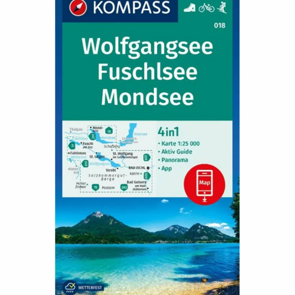Best KOMPASS WANDERKARTE 018 WOLFGANGSEE, FUSCHLSEE, MONDSEE Wanderkarten Und Winterkarten|Wanderkarten Und Winterkarten