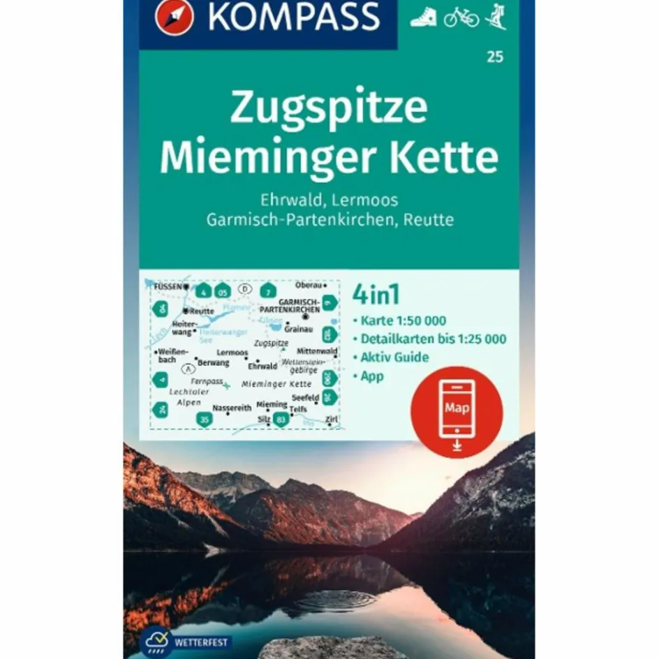 Wanderkarten Und Winterkarten|Wanderkarten Und Winterkarten^KOMPASS WANDERKARTE 25 ZUGSPITZE, MIEMINGER KETTE, EHRWALD