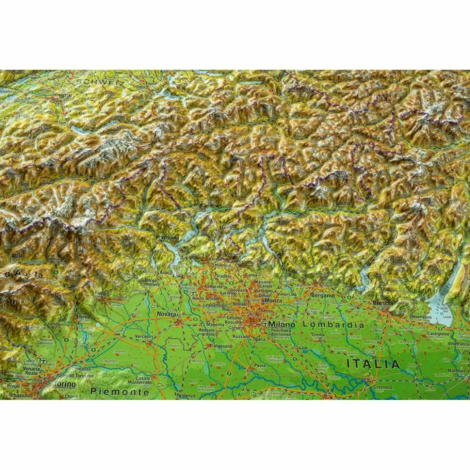 Wandkarten Und Poster^RELIEF ALPEN 1:1.2MIO MIT NATURHOLZRAHMEN - Wand Karte