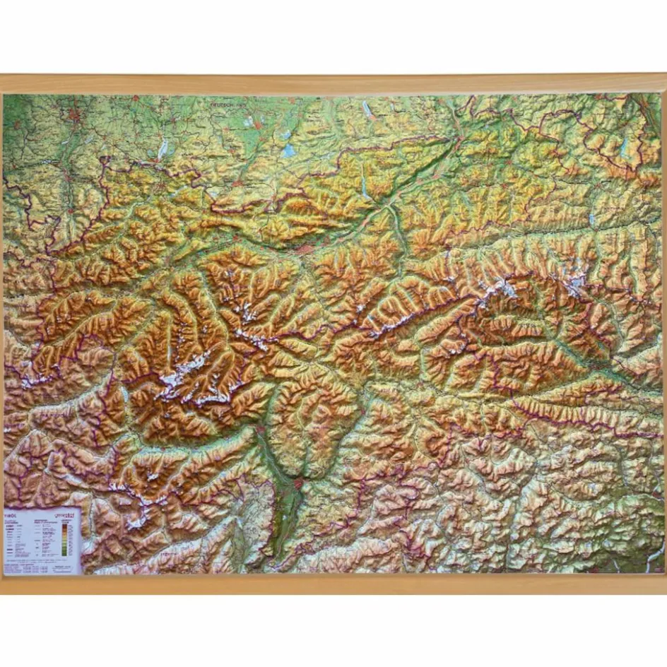 New RELIEF TIROL 1:325.000 MIT NATURHOLZRAHMEN - Karte Wandkarten Und Poster