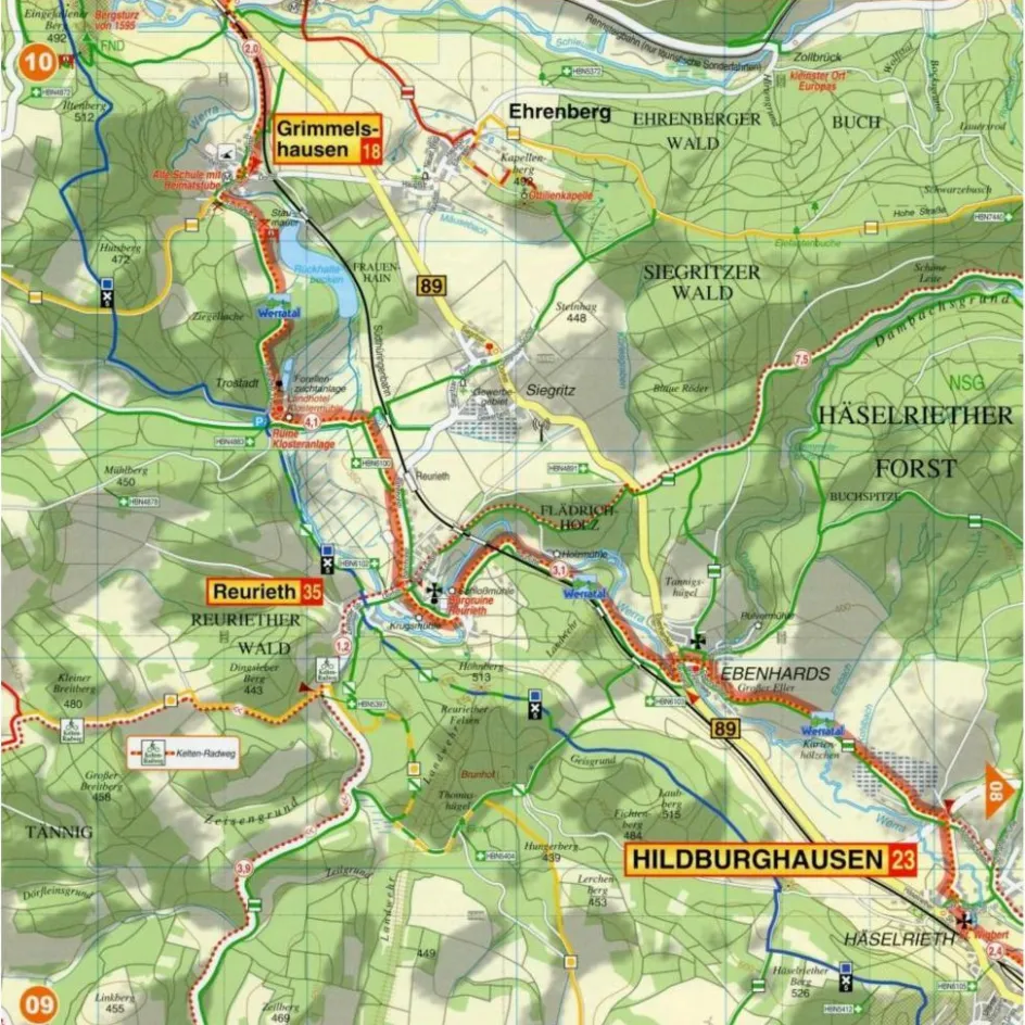 Best WERRATAL-RADWEG 1:35 000 RADWANDERKARTE MIT ZICK-ZACK-FALTUN - Fahrradkarte Fahrradkarten|Fahrradkarten